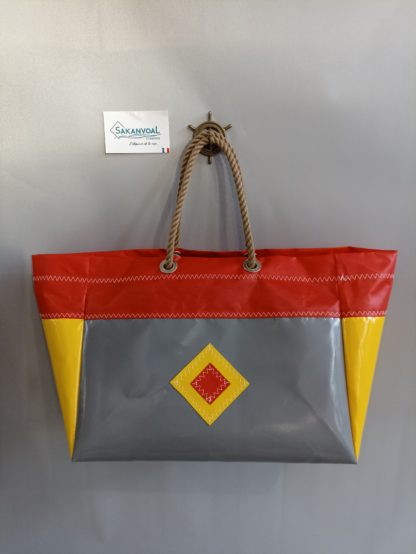 SAC CABAS ROSS gris jaune rouge