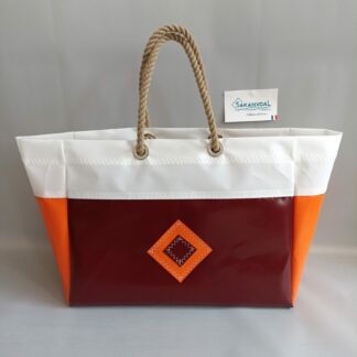 SAC CABAS ROSS Bordeau orange blanc