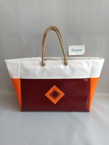 SAC CABAS ROSS Bordeau orange blanc